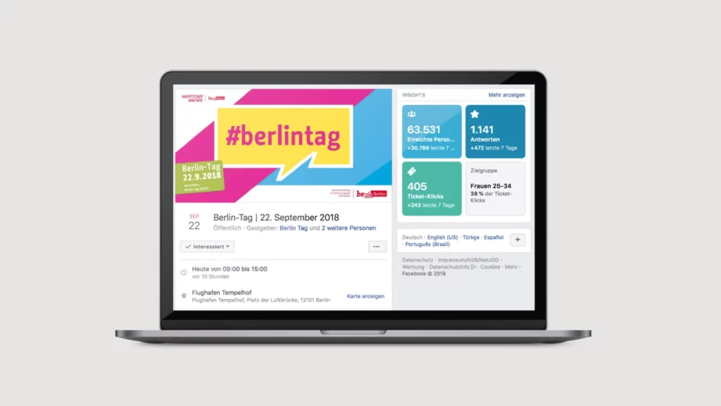A picture shows the Facebook event for Berlin Day. Berlin Day is Germany's largest careers and information fair in the education sector
