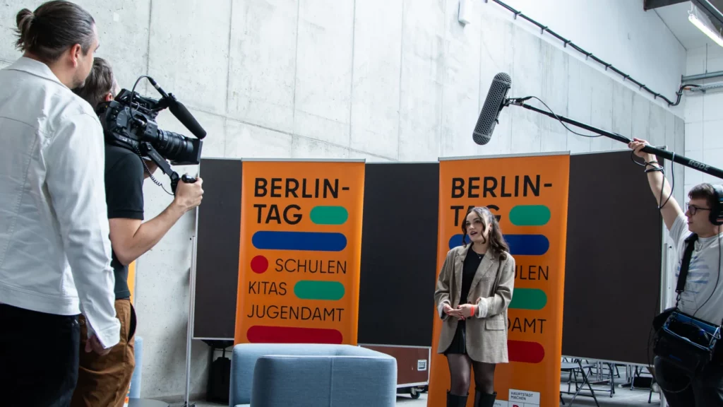 A picture shows the posters of Berlin Day 2023 in Berlin. Berlin Day is Germany's largest careers and information fair in the education sector