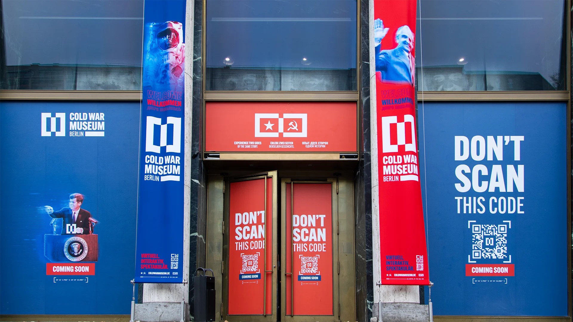 A picture shows the entrance to the Cold War Museum in Berlin.