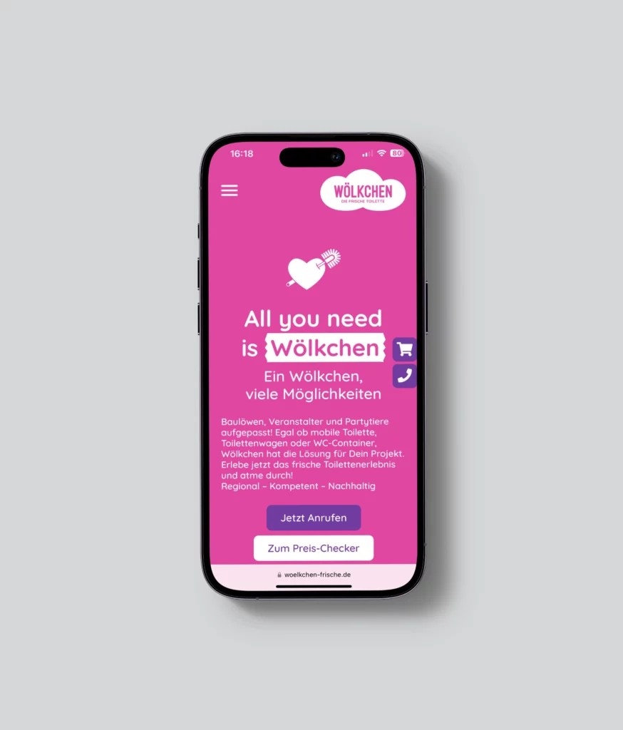 Ein Bild zeigt das neue Mobile Design vpn Wölkchen -der frische Toilette.